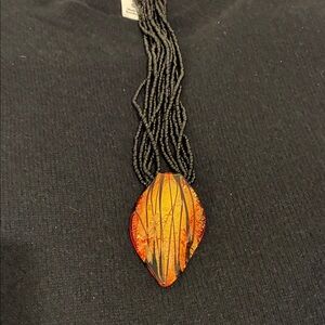 EUC Morano Glass Mutli Colored Black, Oranges, Gold Pendant on Beaded Chain
